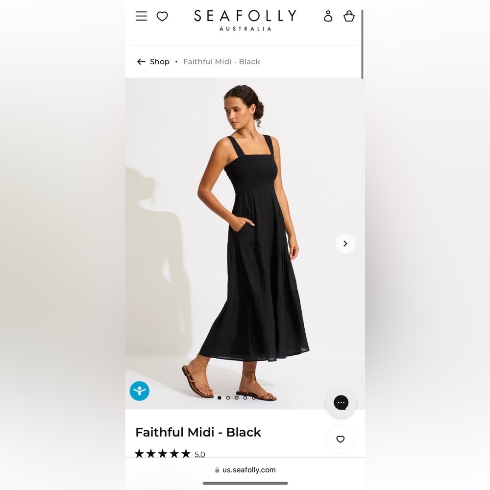 Seafolly Faithful Midi Summer Smocked Black Dress